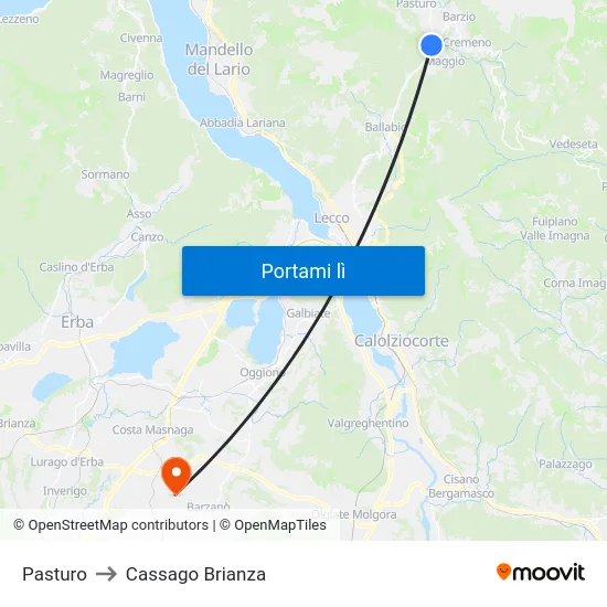 Pasturo to Cassago Brianza map