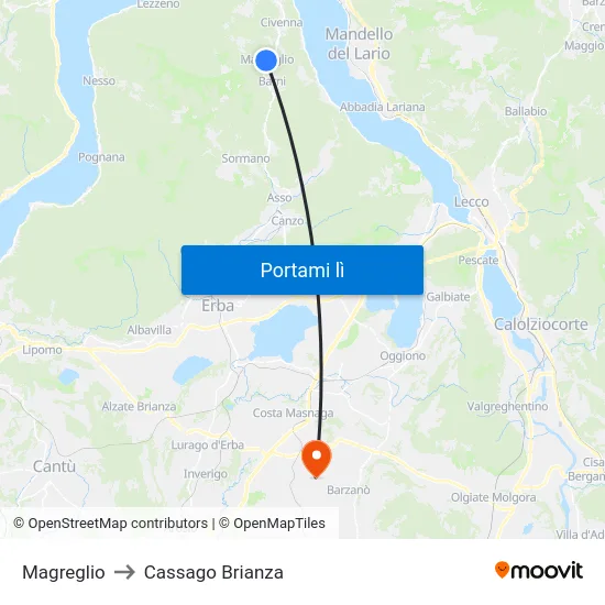 Magreglio to Cassago Brianza map