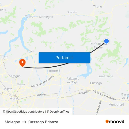 Malegno to Cassago Brianza map