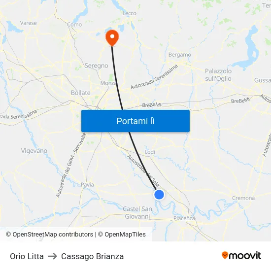 Orio Litta to Cassago Brianza map