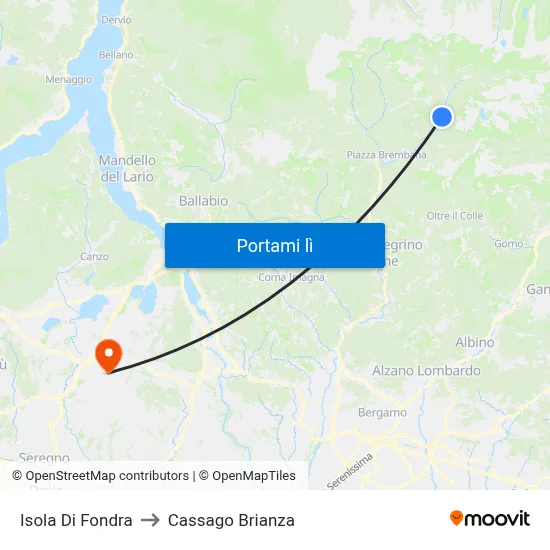 Isola Di Fondra to Cassago Brianza map