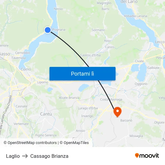 Laglio to Cassago Brianza map