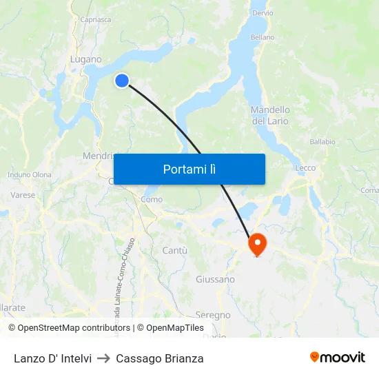 Lanzo D' Intelvi to Cassago Brianza map