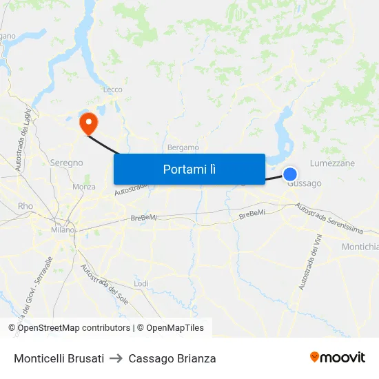 Monticelli Brusati to Cassago Brianza map