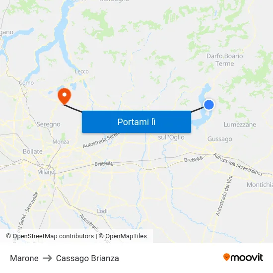 Marone to Cassago Brianza map