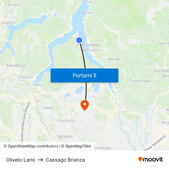 Oliveto Lario to Cassago Brianza map