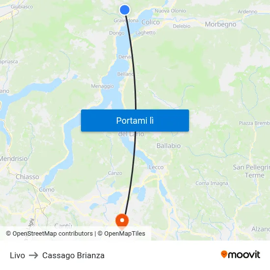 Livo to Cassago Brianza map