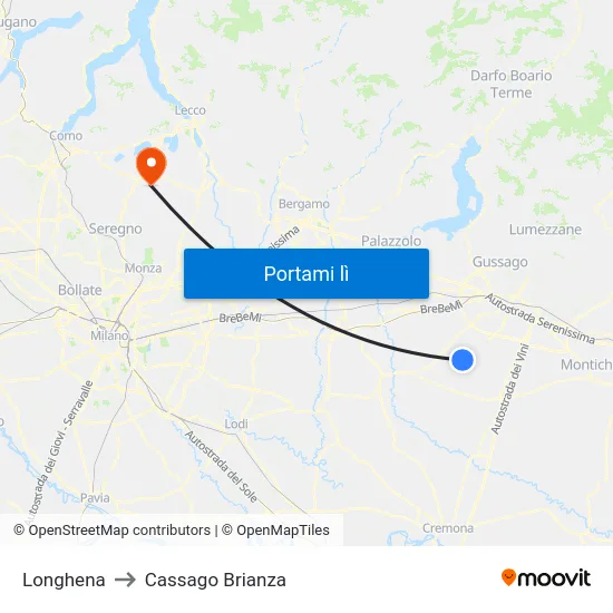 Longhena to Cassago Brianza map
