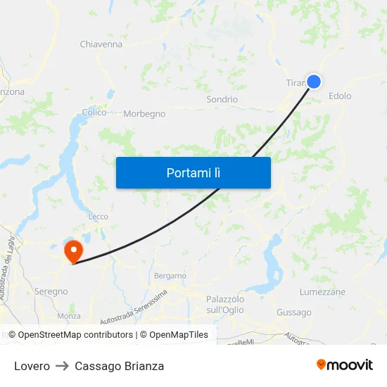 Lovero to Cassago Brianza map