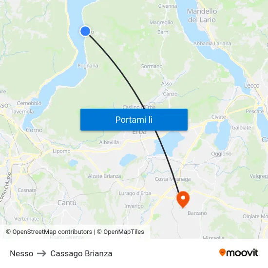 Nesso to Cassago Brianza map