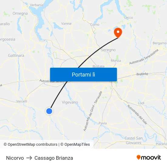 Nicorvo to Cassago Brianza map