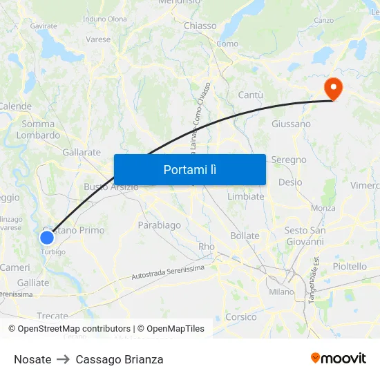 Nosate to Cassago Brianza map