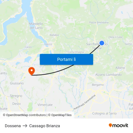 Dossena to Cassago Brianza map