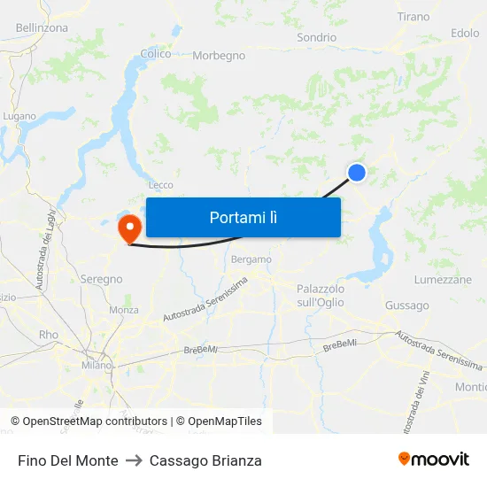 Fino Del Monte to Cassago Brianza map