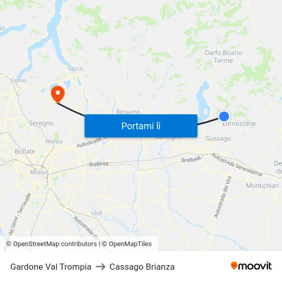 Gardone Val Trompia to Cassago Brianza map