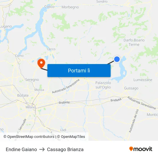 Endine Gaiano to Cassago Brianza map