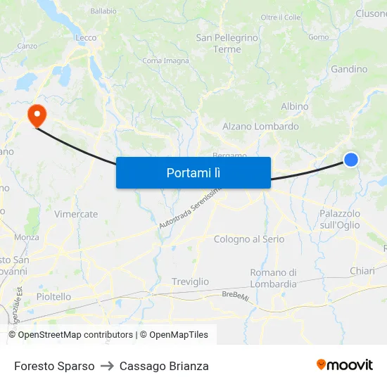 Foresto Sparso to Cassago Brianza map