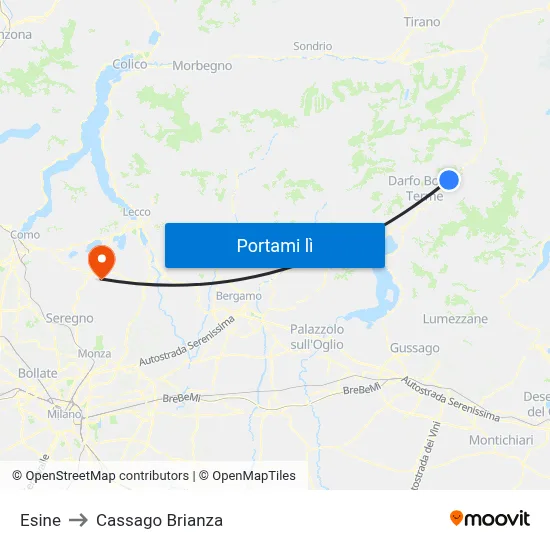 Esine to Cassago Brianza map