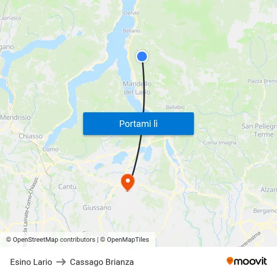 Esino Lario to Cassago Brianza map