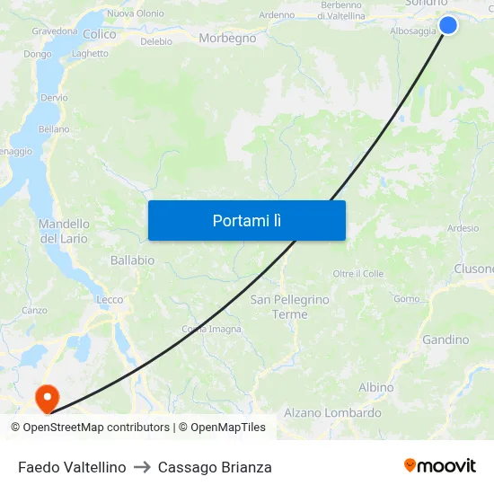 Faedo Valtellino to Cassago Brianza map
