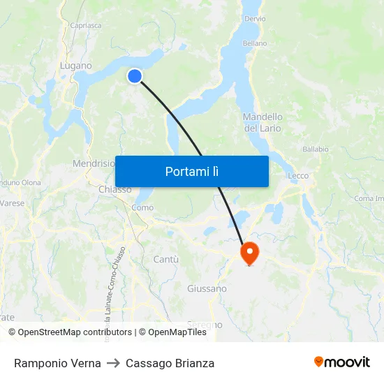 Ramponio Verna to Cassago Brianza map