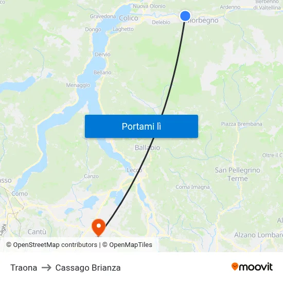 Traona to Cassago Brianza map