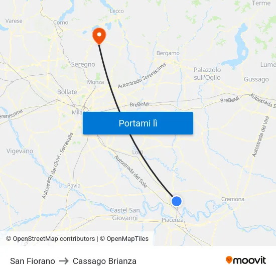 San Fiorano to Cassago Brianza map