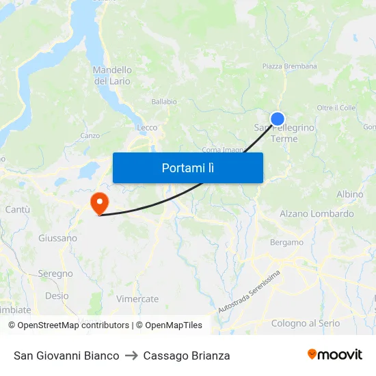 San Giovanni Bianco to Cassago Brianza map