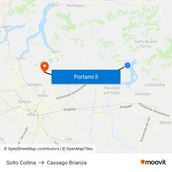 Solto Collina to Cassago Brianza map