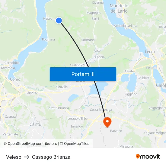 Veleso to Cassago Brianza map