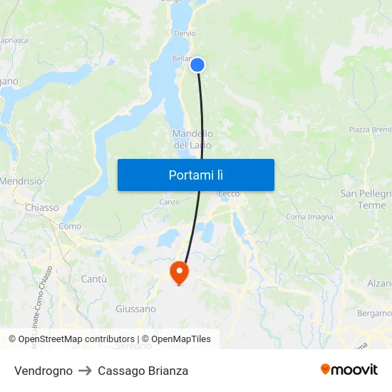 Vendrogno to Cassago Brianza map
