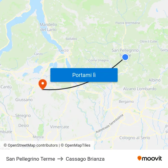 San Pellegrino Terme to Cassago Brianza map