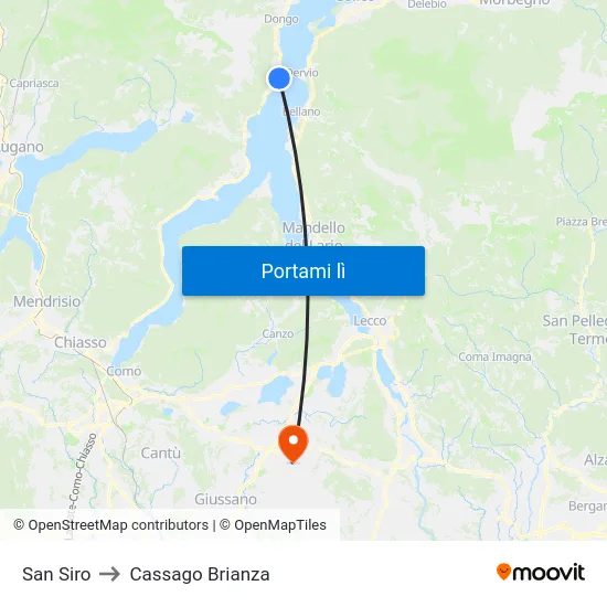 San Siro to Cassago Brianza map