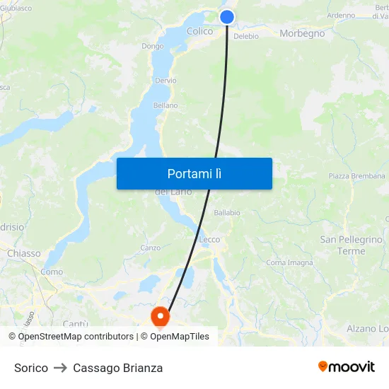 Sorico to Cassago Brianza map