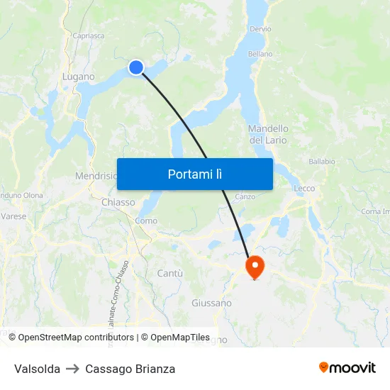 Valsolda to Cassago Brianza map