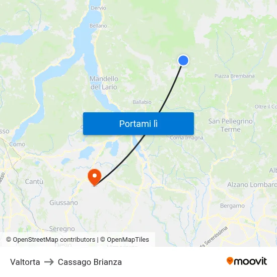 Valtorta to Cassago Brianza map