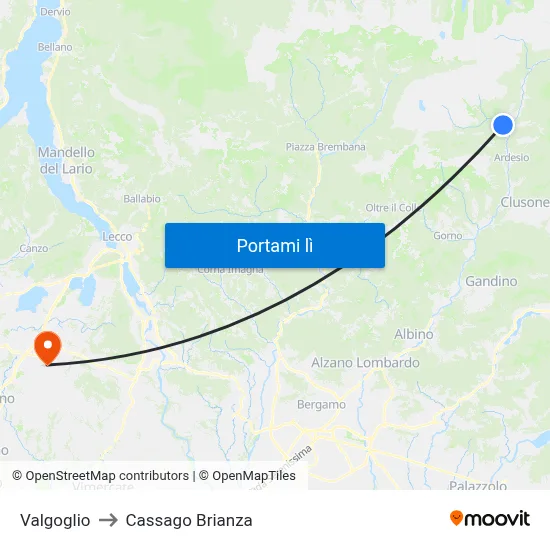 Valgoglio to Cassago Brianza map