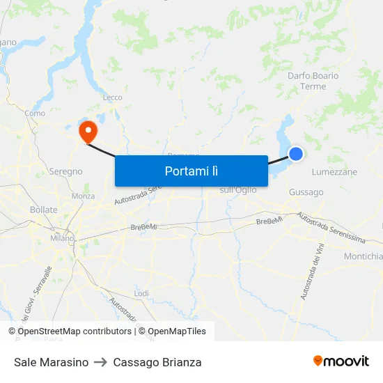 Sale Marasino to Cassago Brianza map