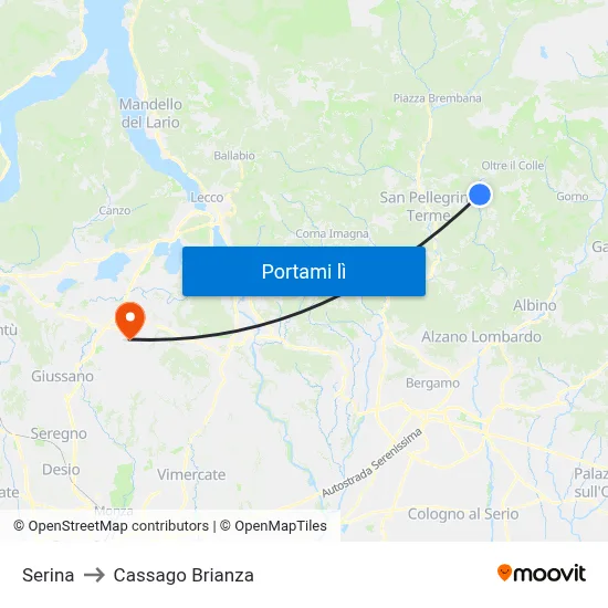 Serina to Cassago Brianza map