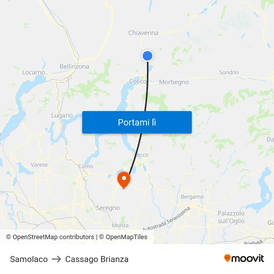 Samolaco to Cassago Brianza map
