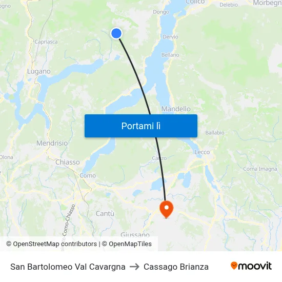 San Bartolomeo Val Cavargna to Cassago Brianza map