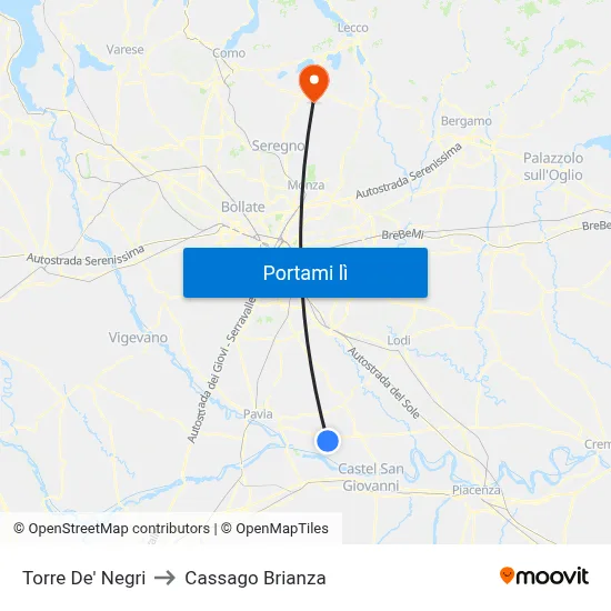 Torre De' Negri to Cassago Brianza map