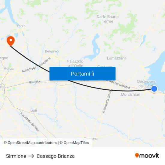 Sirmione to Cassago Brianza map