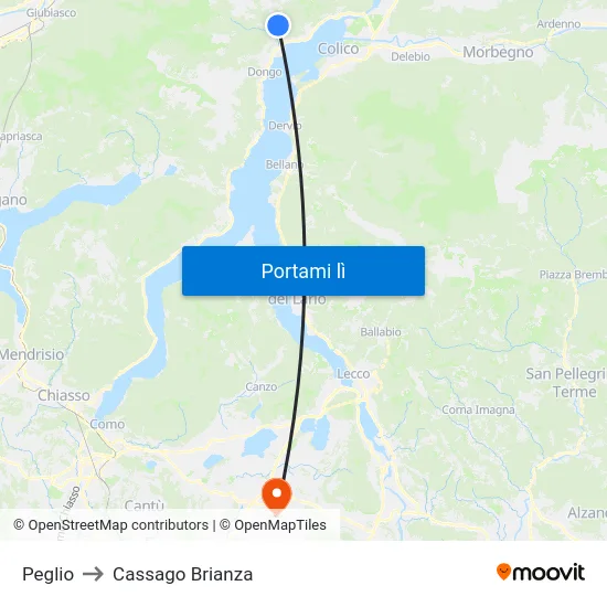 Peglio to Cassago Brianza map