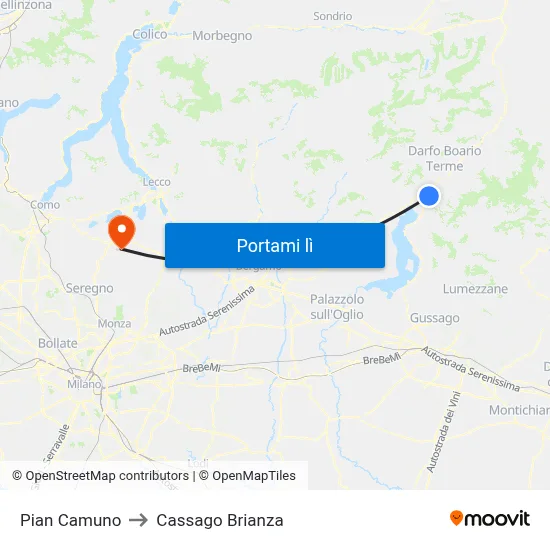 Pian Camuno to Cassago Brianza map