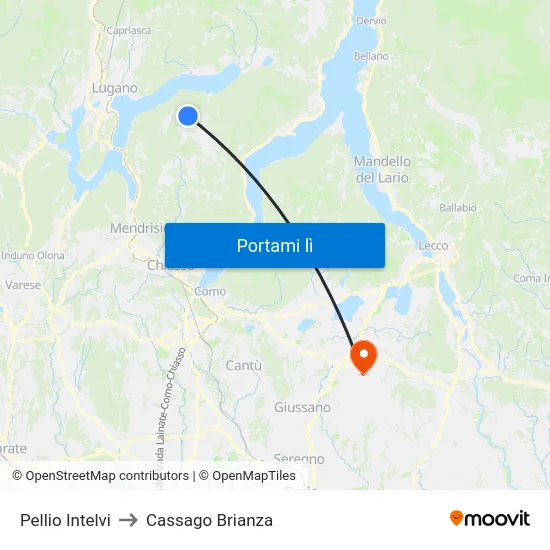 Pellio Intelvi to Cassago Brianza map