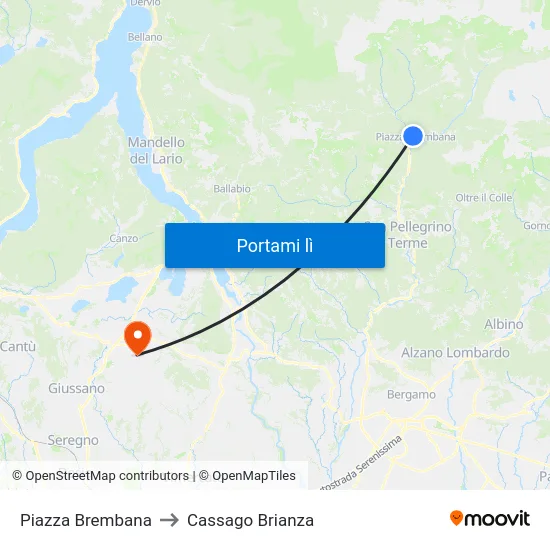 Piazza Brembana to Cassago Brianza map