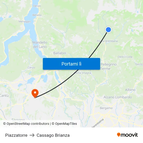 Piazzatorre to Cassago Brianza map
