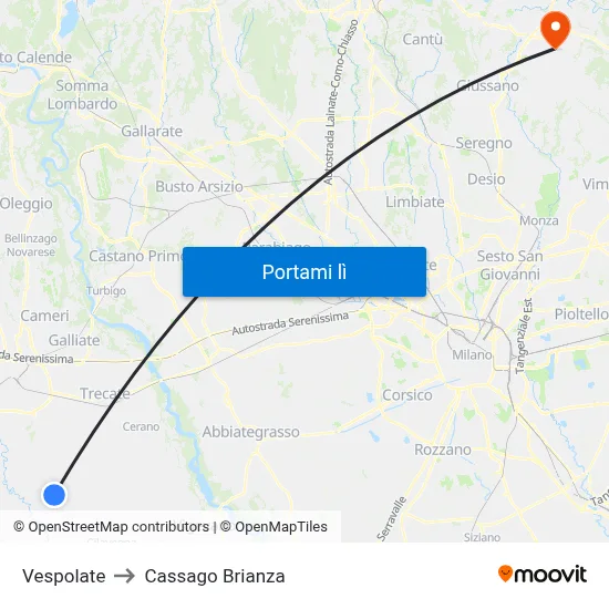 Vespolate to Cassago Brianza map