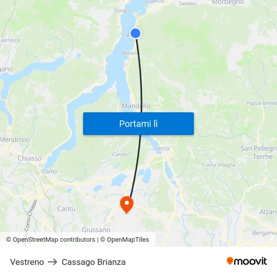Vestreno to Cassago Brianza map